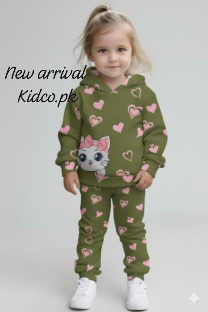 Charming Cat & Hearts Fleece Co-ord Set