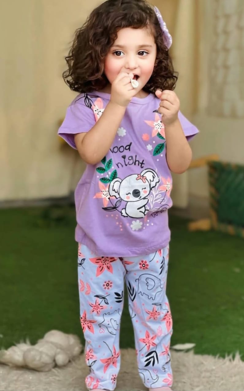 Purple Good night printed kids wear