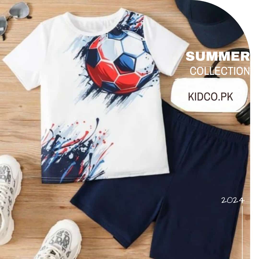 Balls Print Short-sleeve Tee and Dark Blue Shorts Set