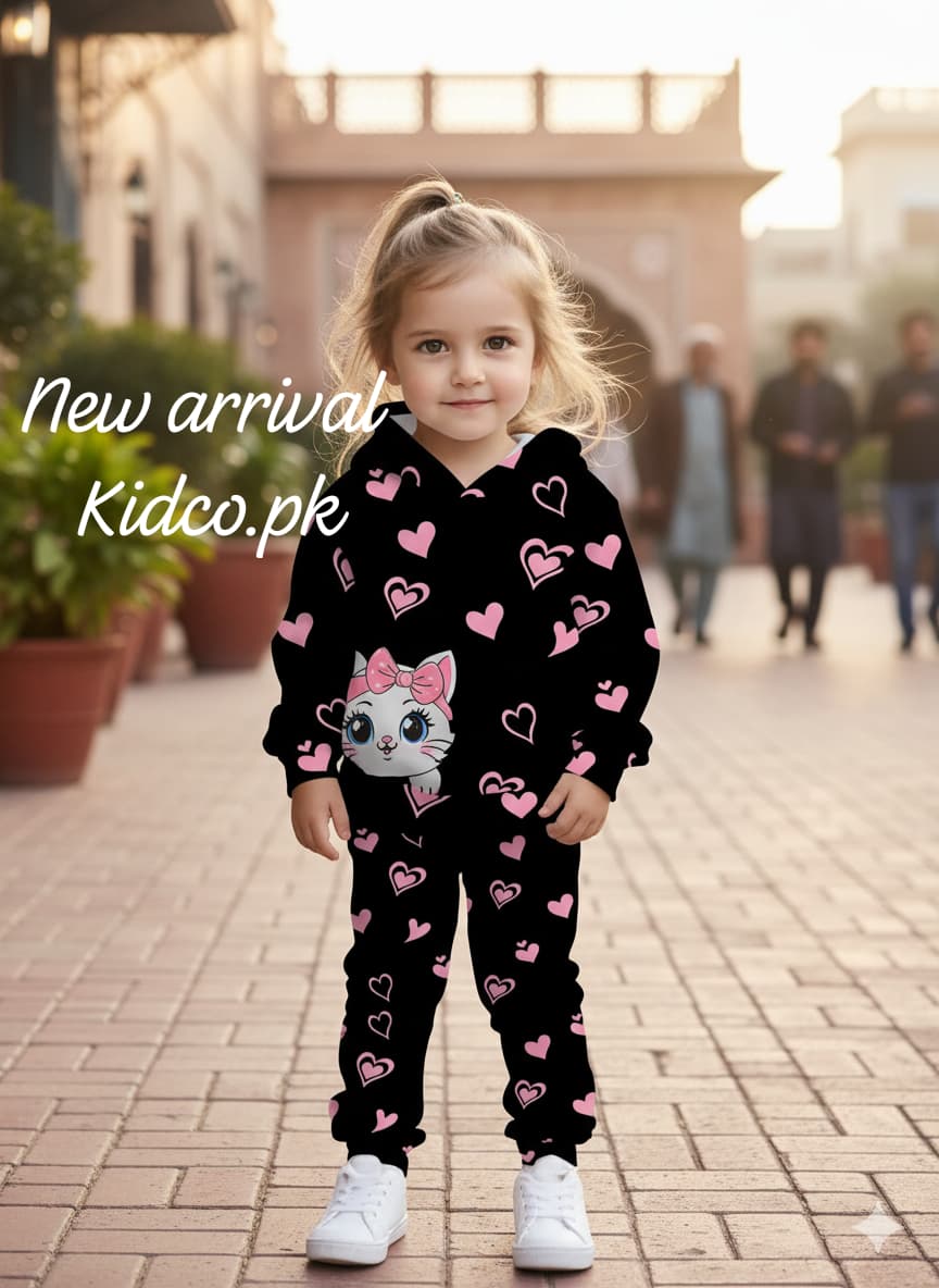 Charming Cat & Hearts Fleece Co-ord Set