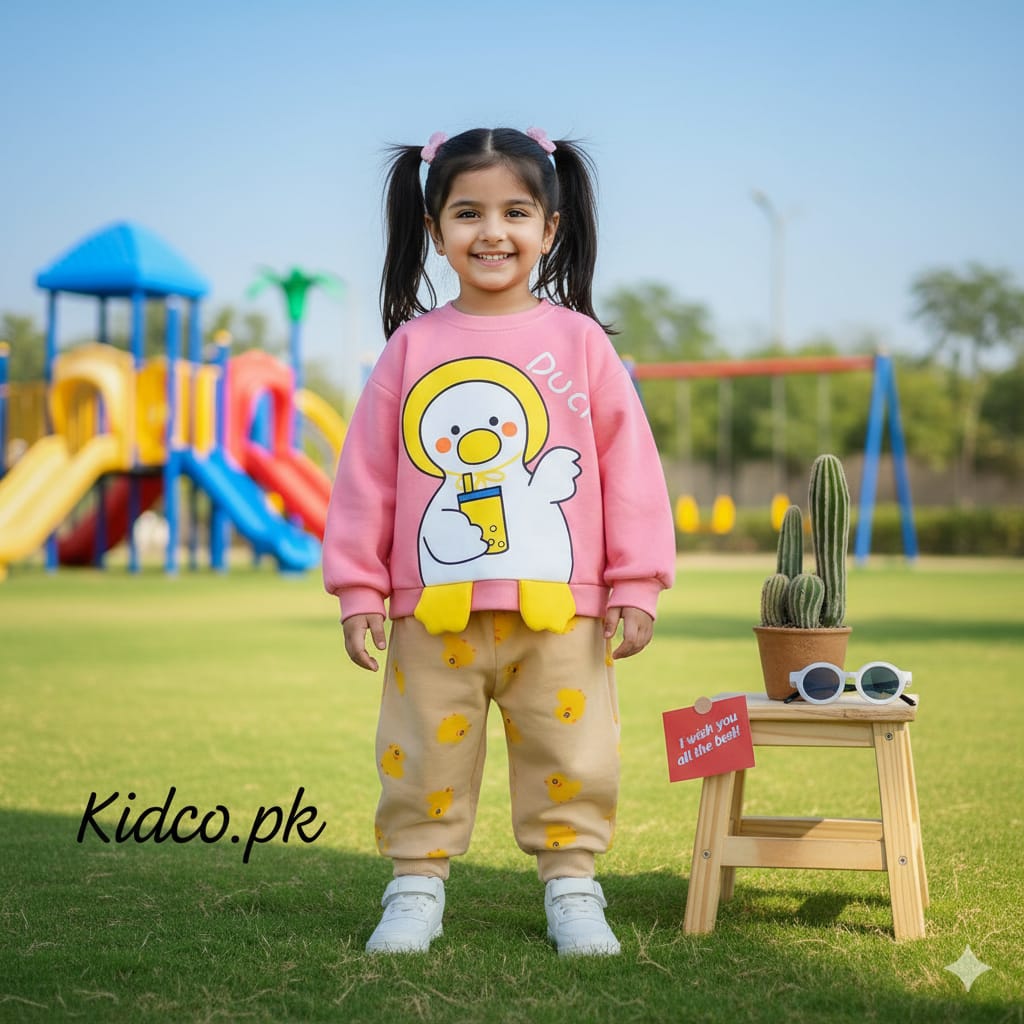 Duck Printed Sweatshirt With Trouser For Kids