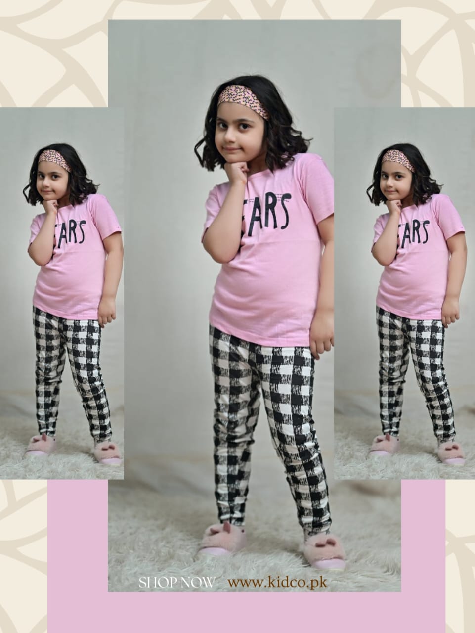 Pink Tears Print kids night suit