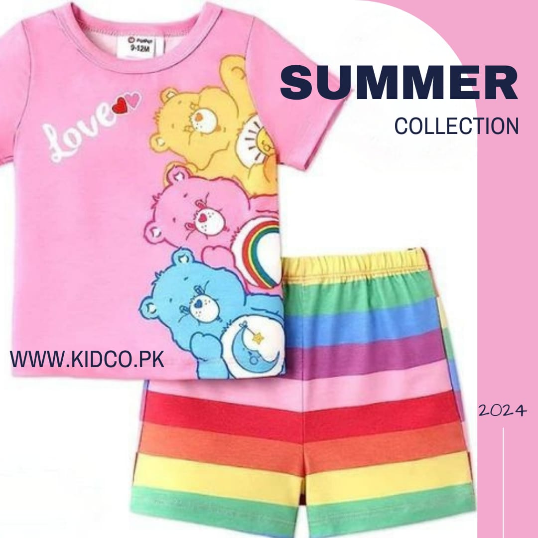 Pink Care Bear Print Short-sleeve Tee & Shorts Set