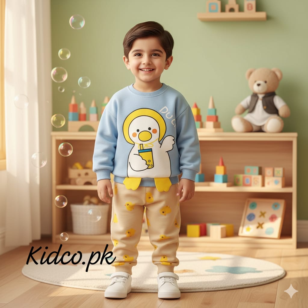 Duck Printed Sweatshirt With Trouser For Kids Sky Blue