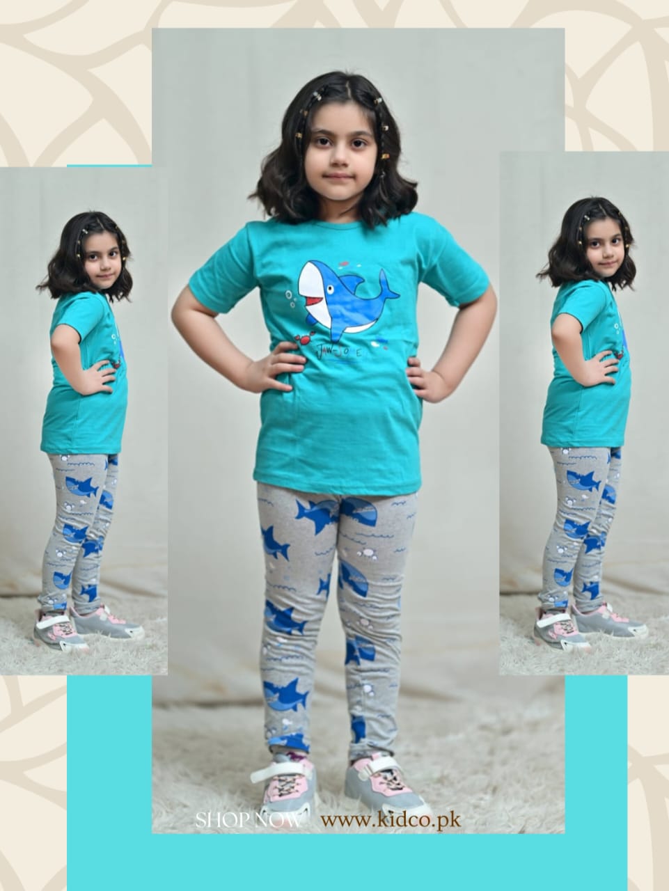 Blue shark printed kids night suits