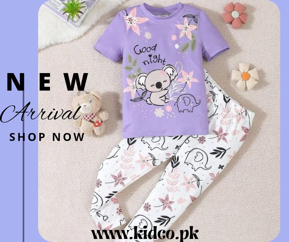 Purple Good night printed kids wear