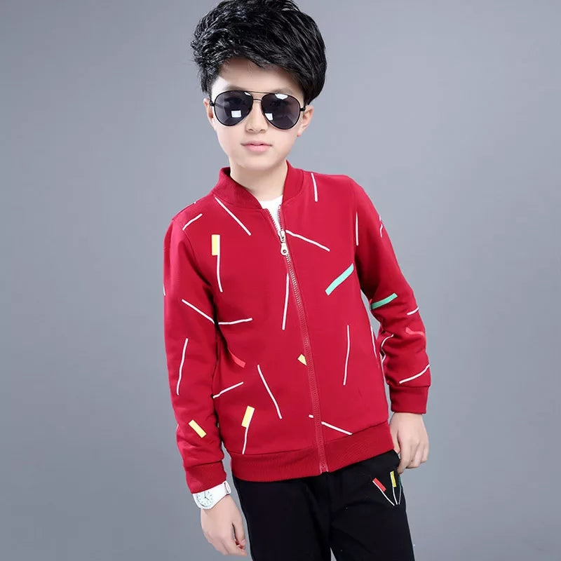 Kids Red Printed Zipper with Warm Black Trouser