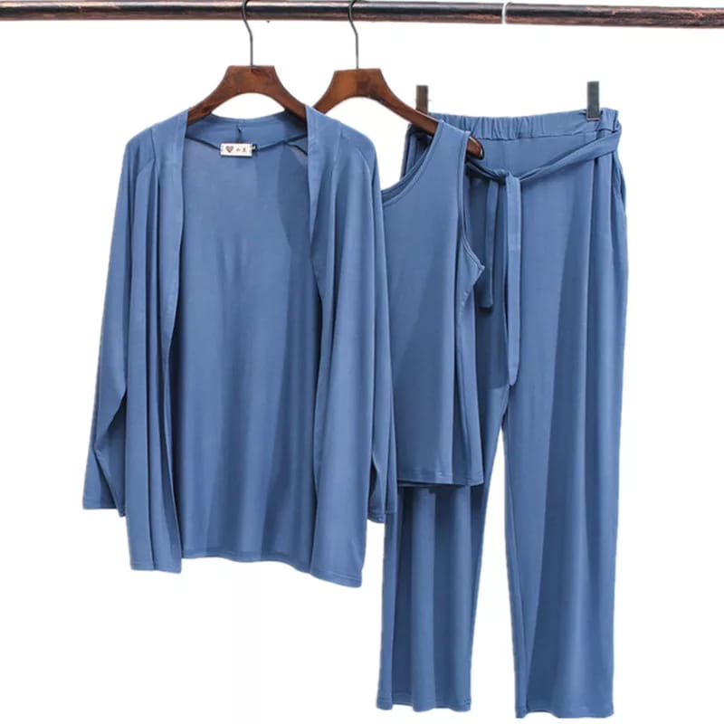 Long Sleeve Women Night Suit PJ Set 3 Pieces