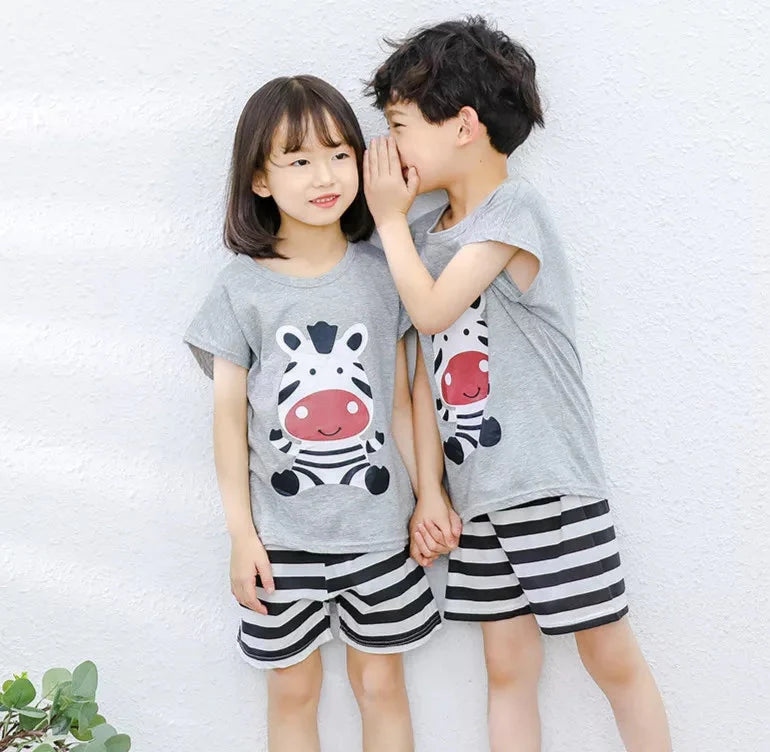 Grey Zebra Printed Kids Short Sleeve Kids Wear