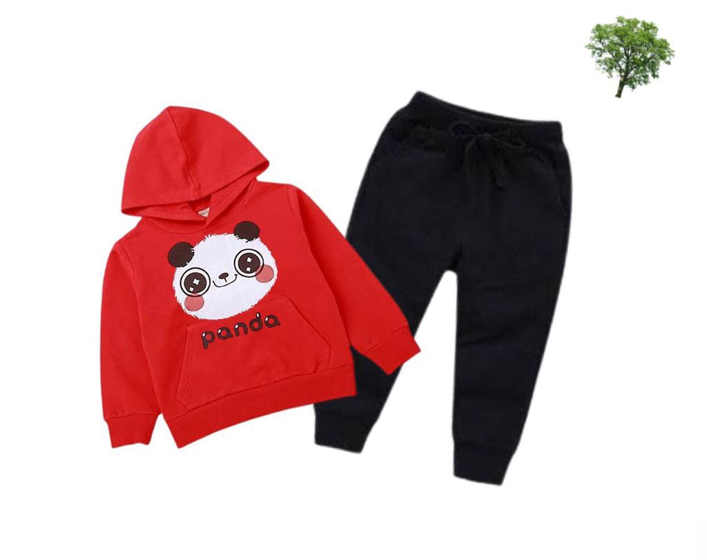 Red Panda Printed Kids Hoodie Set