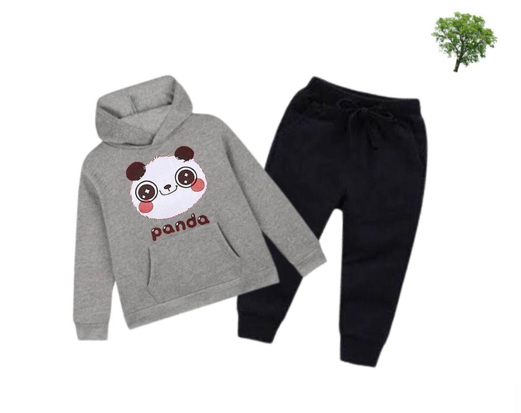 Hazzel Grey Panda Printed Kids Hoodie Set