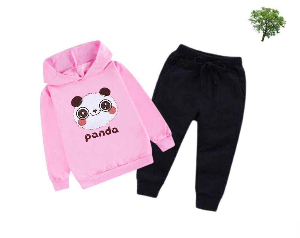 Pink Panda Printed Kids Hoodie Set