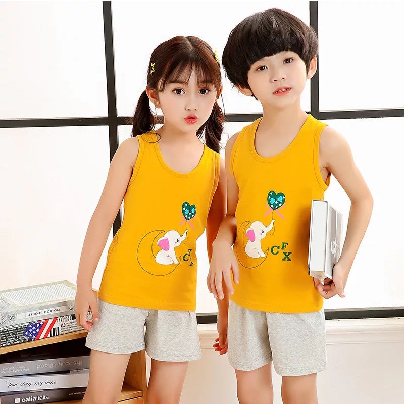 Yellow Elephant Printed Sleeveless Kids Wear