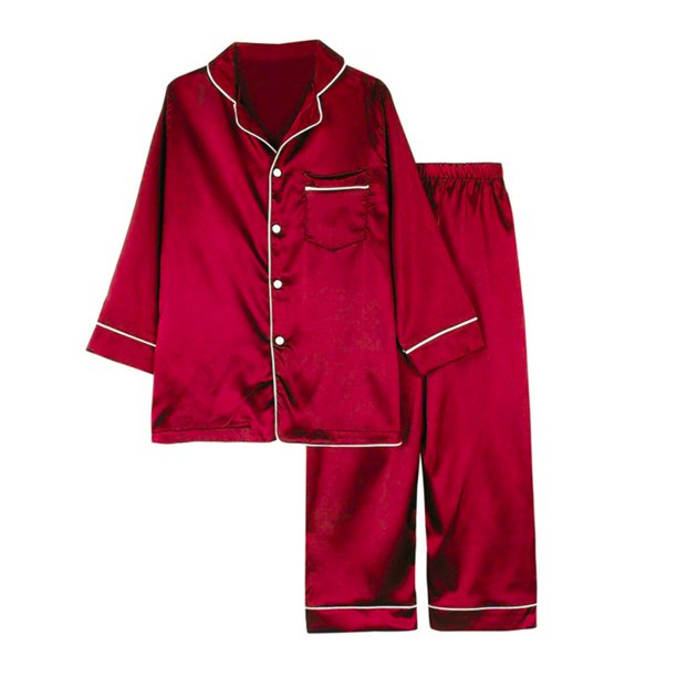 Red Kids Silk Pajamas Set
