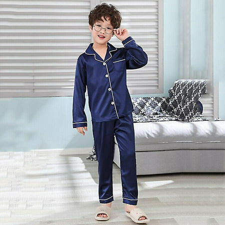 Blue Kids Silk Pajamas Set