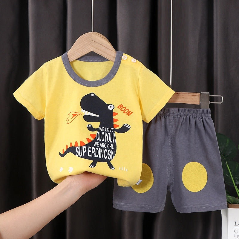 Yellow Boom Dino Printed Kids Short Sleeve Kids Wear